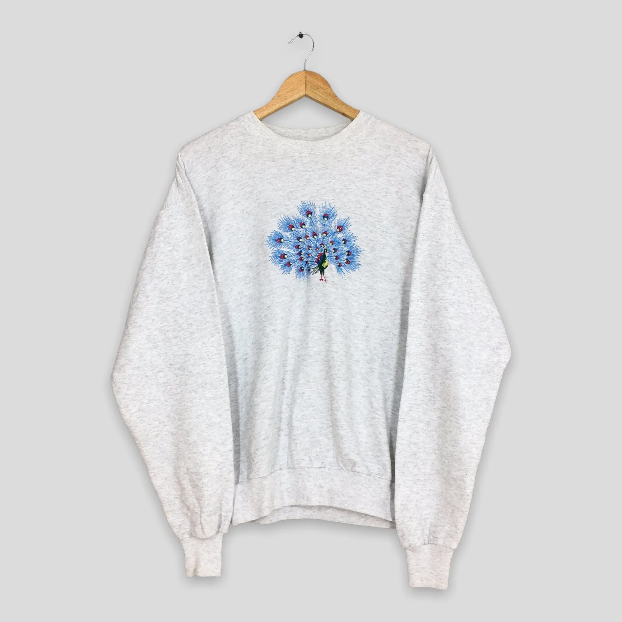 Peacocks Bird Art Gray Sweatshirt Medium