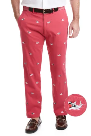 Comfortable Fashion Harbor Pant Stretch Twill Hurricane Red with Great White Shark