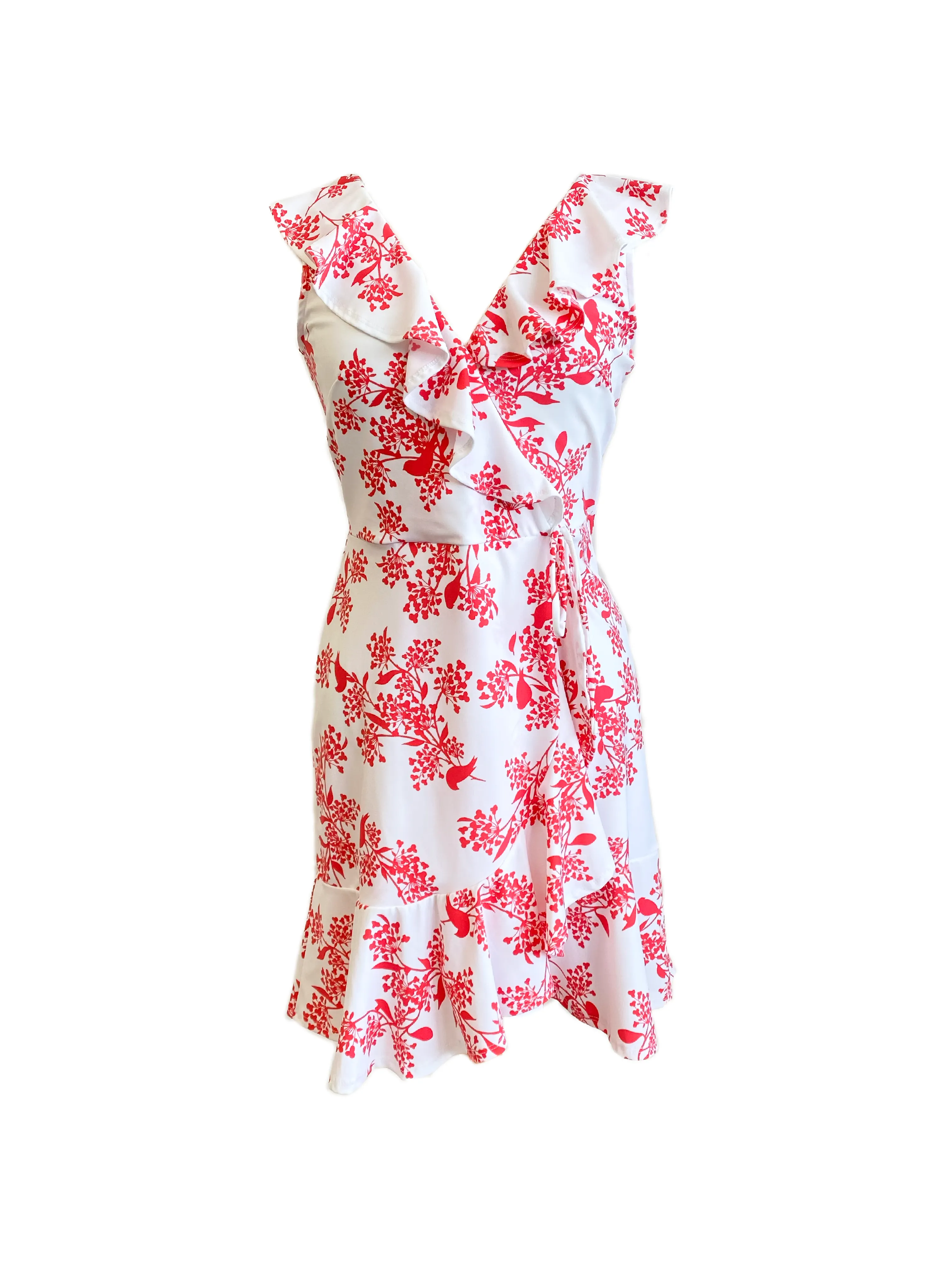 Office Friendly Naples Faux Wrap Dress Birds of Paradise Dark Coral