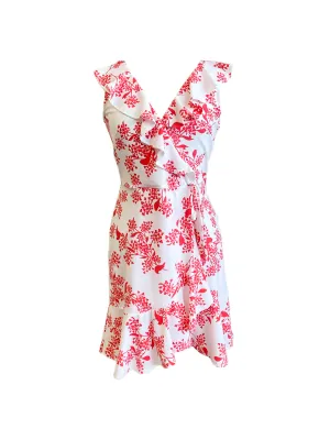 Naples Faux Wrap Dress Birds of Paradise Dark Coral Cotton Touch Stain-Resistant