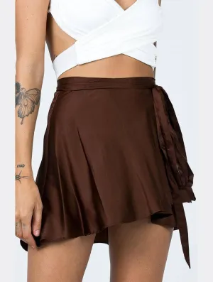 Eco Friendly Dye Process Adjustable Drawcord SOLID COLOR HIGH WAISTED CHIFFON SHORT SKIRT