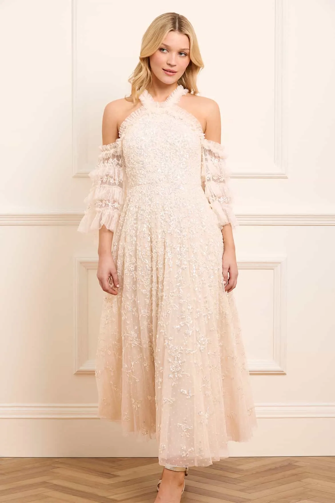 Floral Lace Off-Shoulder Ankle Gown Peace View