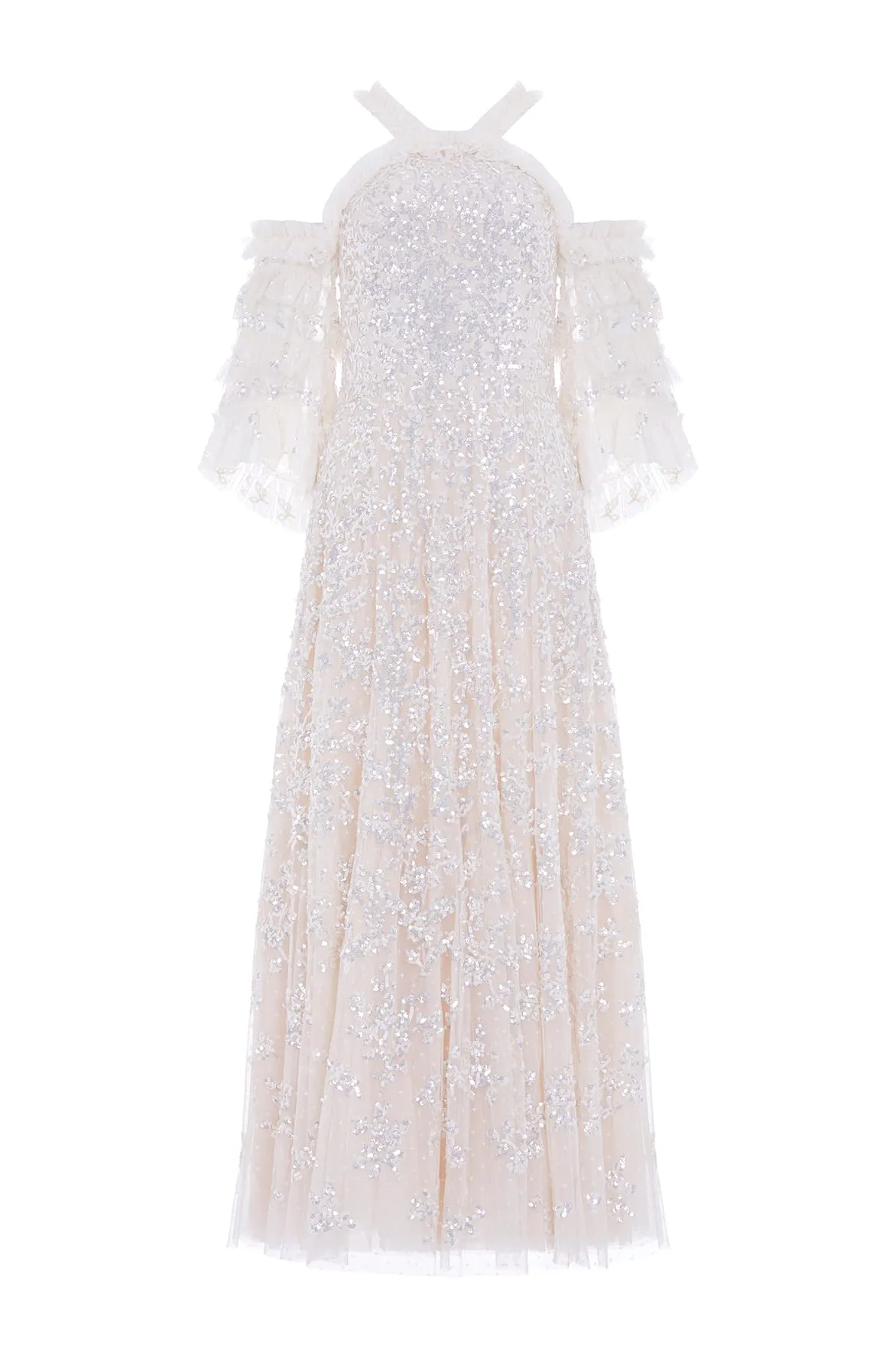 Floral Lace Off-Shoulder Ankle Gown Smooth Edge Euro Ease