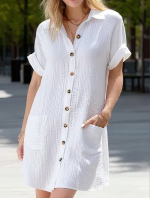 Effortless Look Simple V-Neck Button-Up Dress ??Casual Elegant Summer Dress for Women