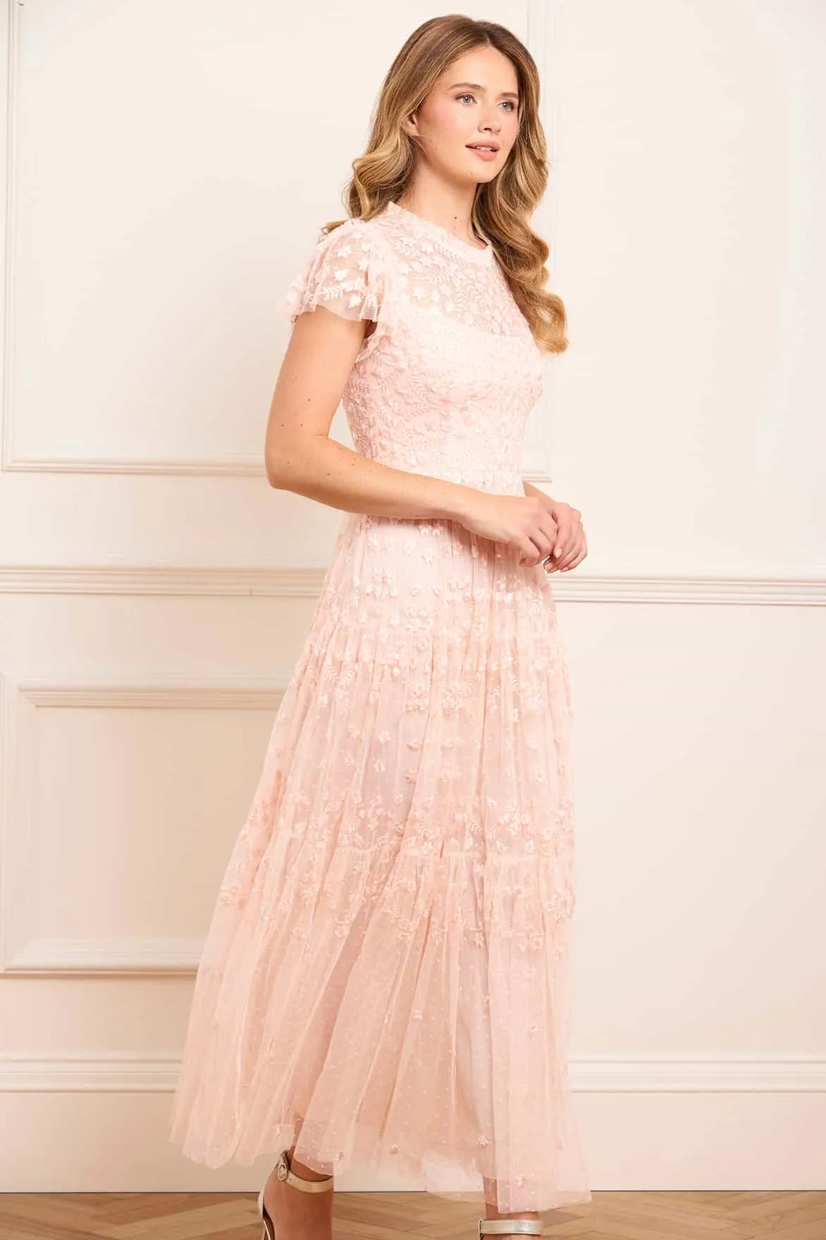 Statement-Print Evening Event Clover Short Sleeve Ankle Gown
