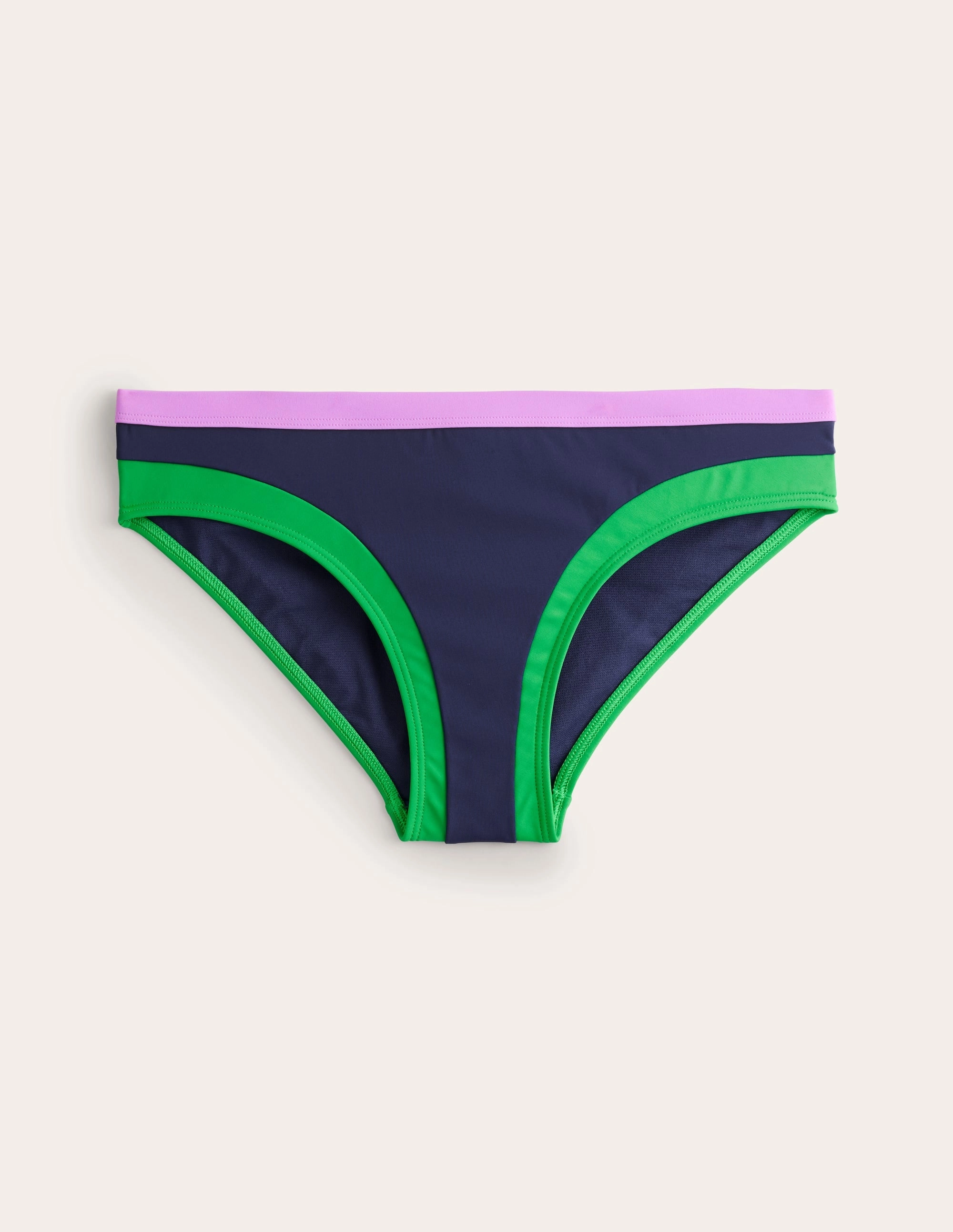 Modern-Silhouette Stretch Fit Technology Santorini Bikini Bottoms-Navy/ Green Colourblock