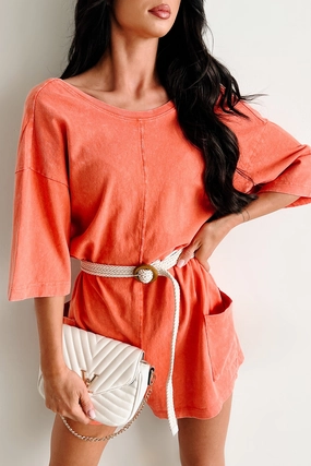 Contrasting Detail Bright As A Comet V Back Short Sleeve Romper (Tomato)