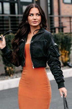 Downtown Living Shirred Pocket Detail Jacket (Black) Detachable Collar Oversized Fit
