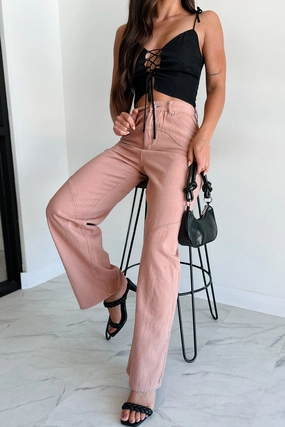 Perseus Seam Detailed Wide Leg Jeans (Terracotta) Athletic Wear