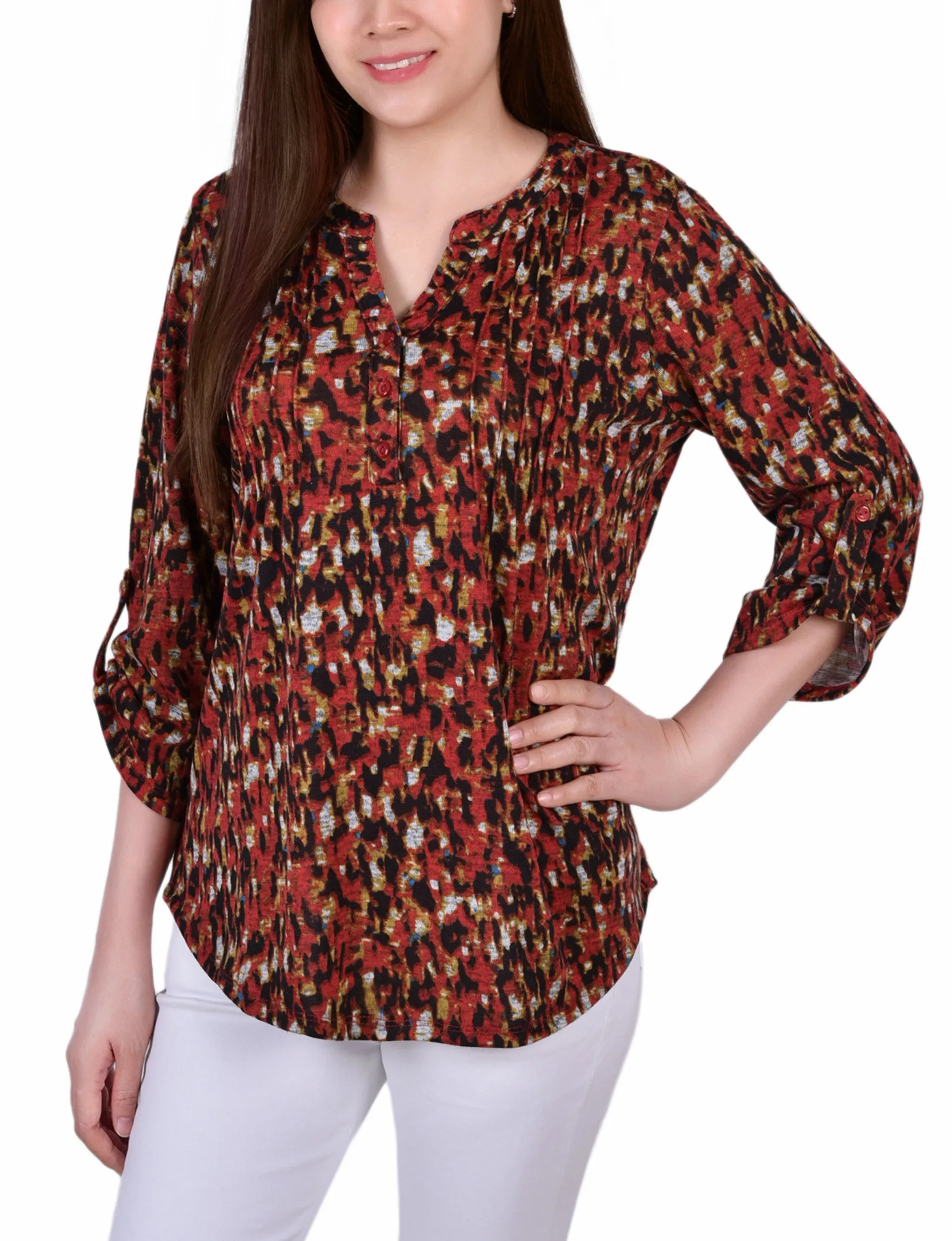 Petite 3/4 Roll Sleeve Top SoftTouchFinish