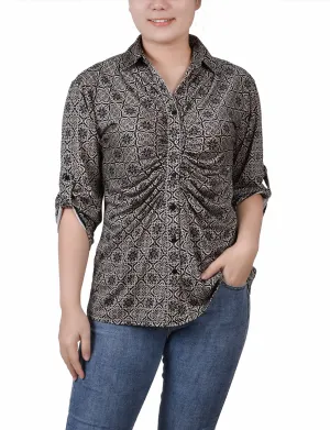 OrganicCotton Petite 3/4 Roll Tab Rouched-Front Top