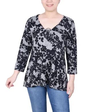 Petite 3/4 Sleeve 3-Ring Top Stretch Blouse