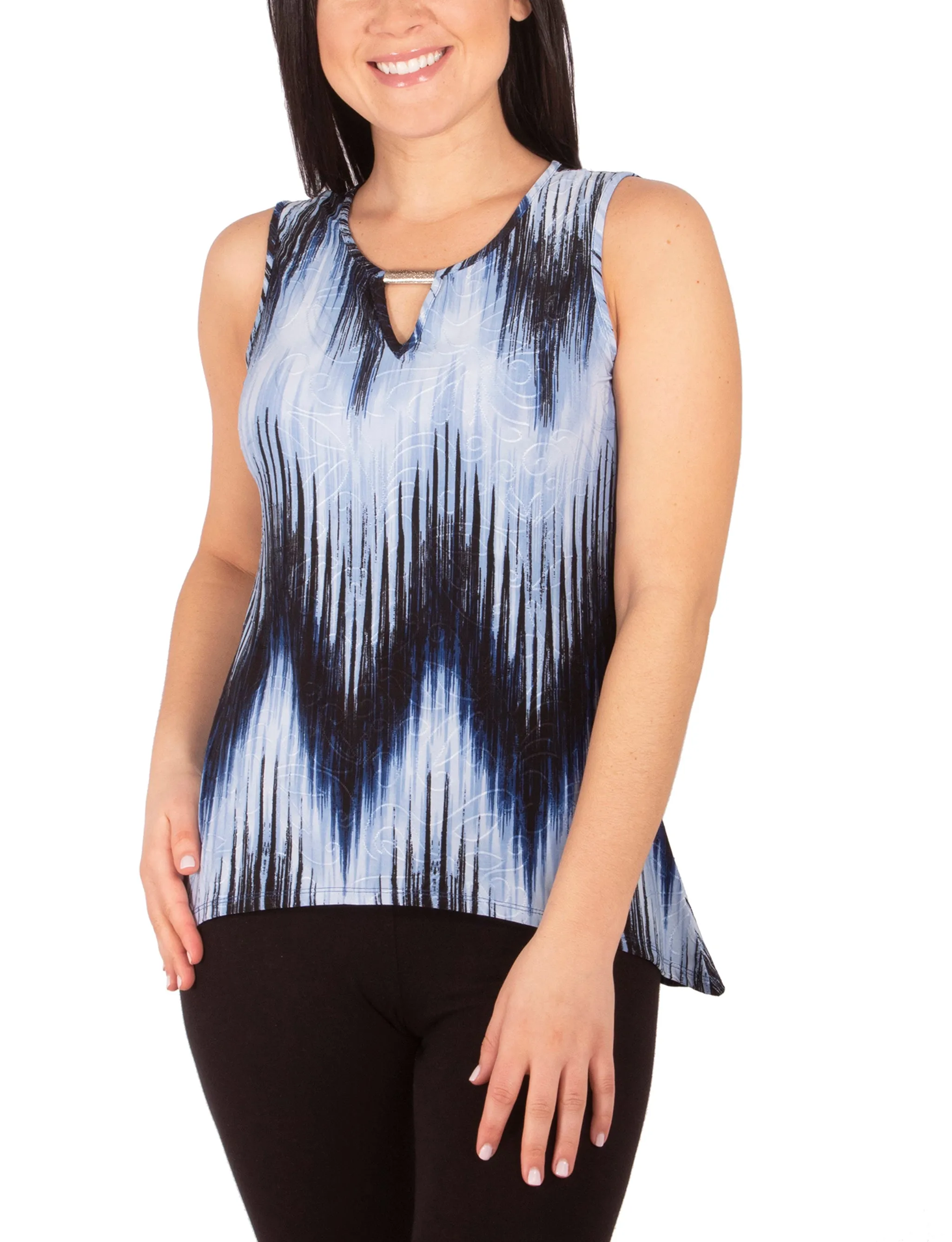 Petite 3/4 Sleeve Top With Slight Sharkbite Hemline Flexible Neckline