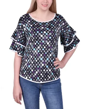 Petite Double Layer Elbow Sleeve Top AntiStaticTreatment Layered Look