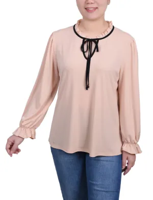 Classic Polo Petite Long Sleeve Tie Neck Top