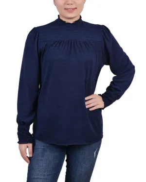 DurableDoubleLayeredHem Timeless Cut Petite Long Sleeve Top With Smocking Details