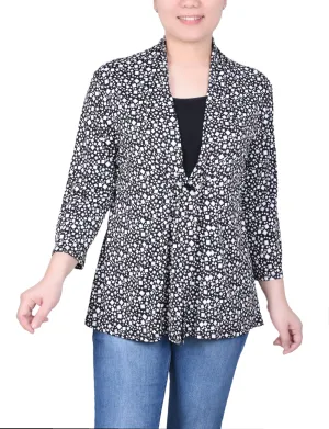 Petite Puff Print 3/4 Sleeve Two-Fer Top Cool and Breezy MicrofiberBlend