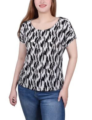 Curved Hemline Recycled Polyester Blend Petite Short Sleeve Extended Sleeve Tunic Top