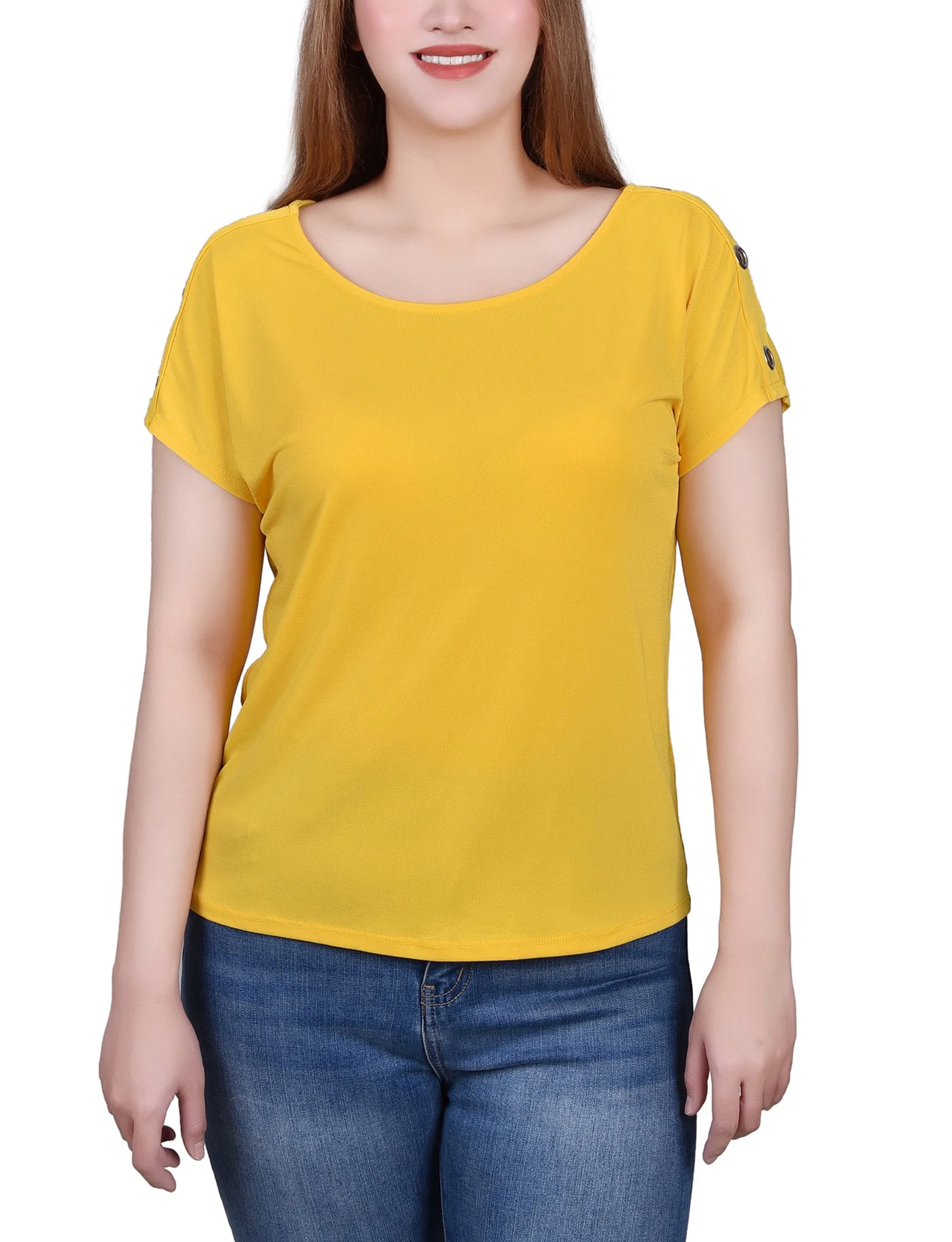 Petite Short Sleeve Extended Sleeve Tunic Top Seamless Design NonFadeFinish
