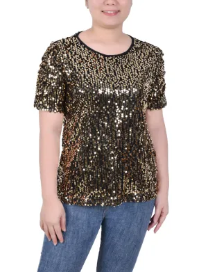 Anti Static Treatment Petite Short Sleeve Sequined Top