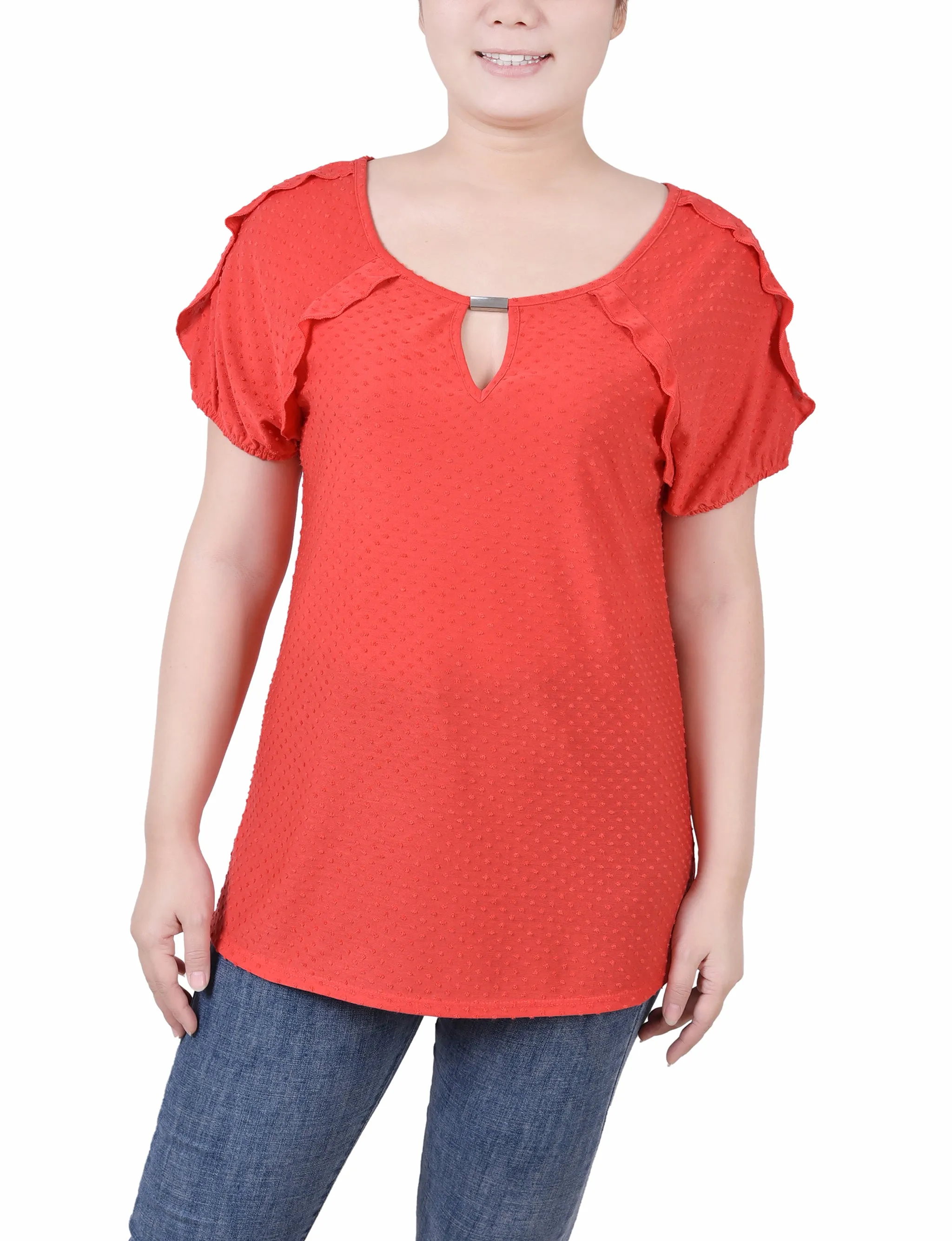 Airflow Vents Petite Short Sleeve Swiss Dot Top