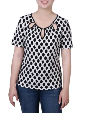 Cozy Sweater Petite Short Sleeve Top With Ring Details