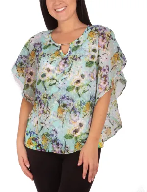 BondedShoulderTaping Low Profile Seaming Petite Solid Poncho Top With Hardware At Neck