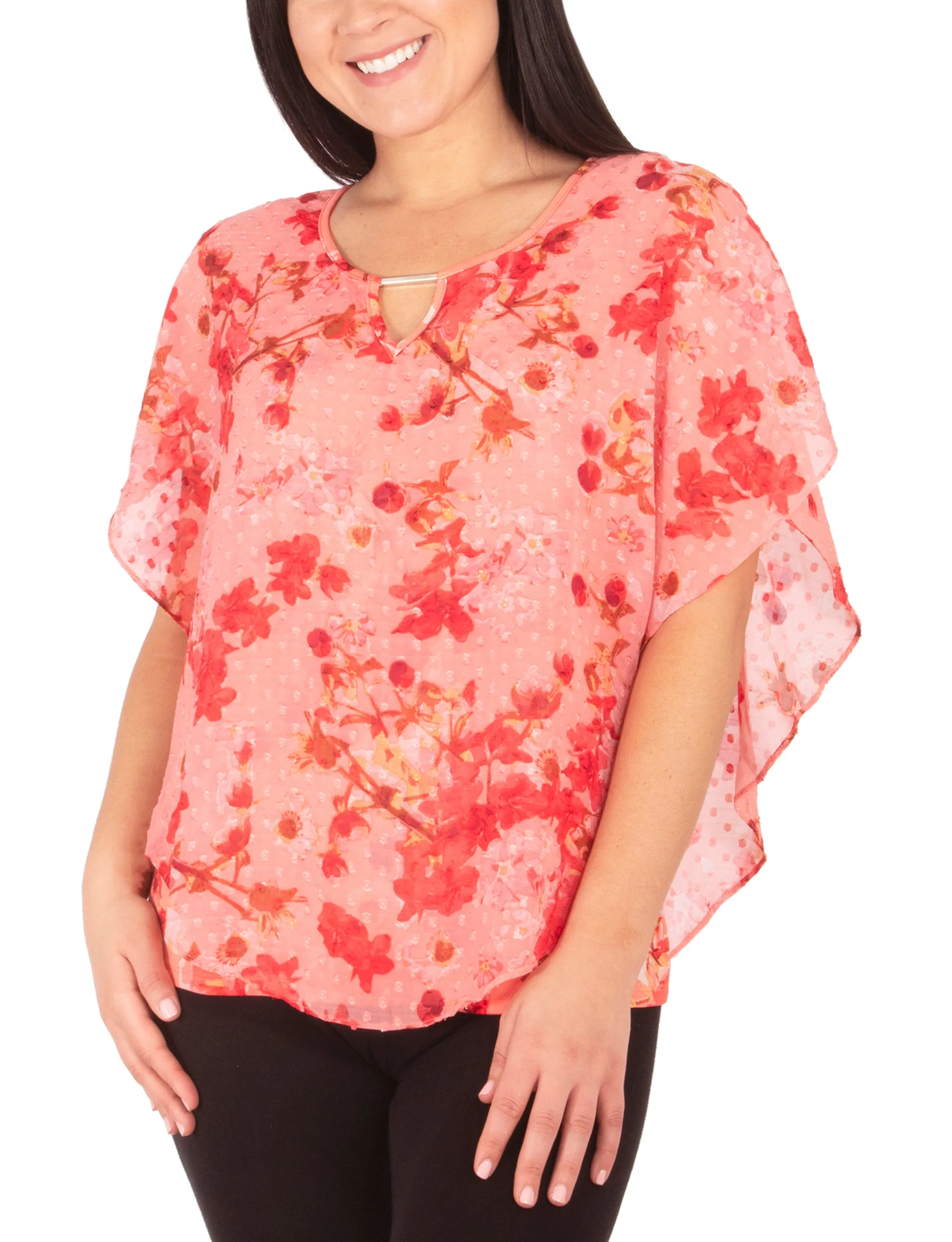 Petite Solid Poncho Top With Hardware At Neck Button Down Collar Cold Weather