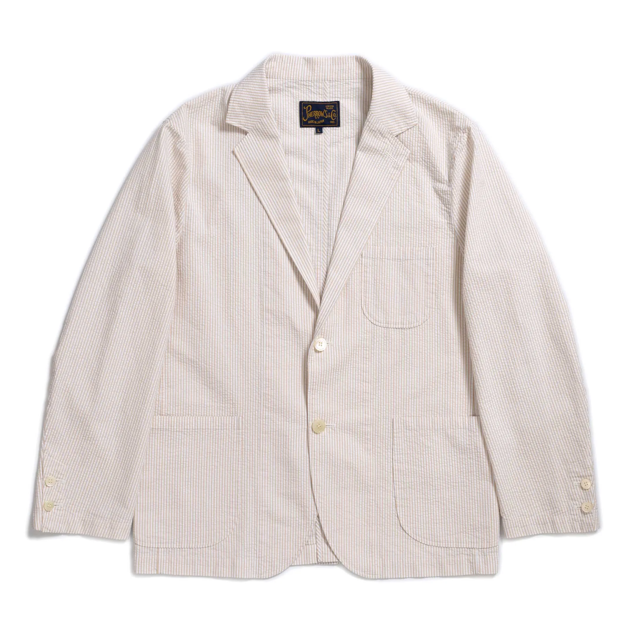 Pherrow's Seersucker Sports Jacket Beige Stripe