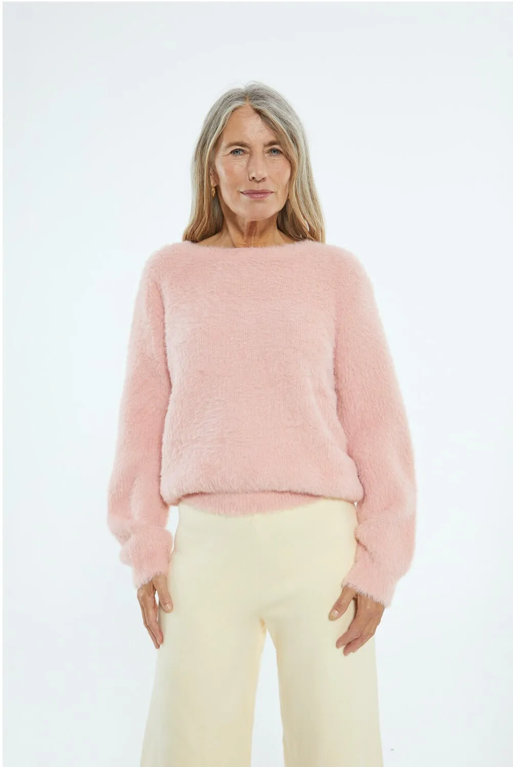 Pink Fluffy Textured Knit Sweater by Compania Fantastica