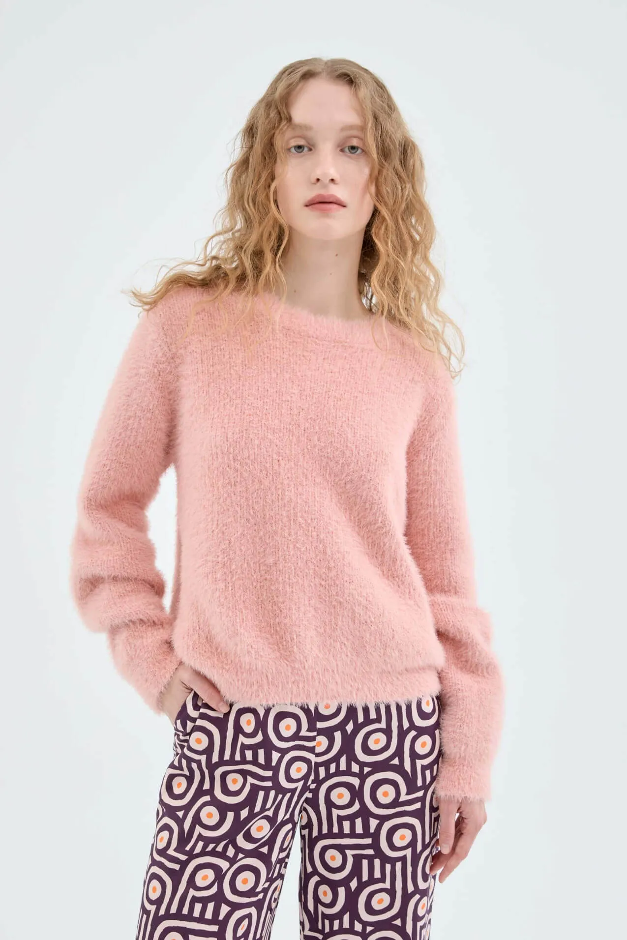 Pink Fluffy Textured Knit Sweater by Compania Fantastica