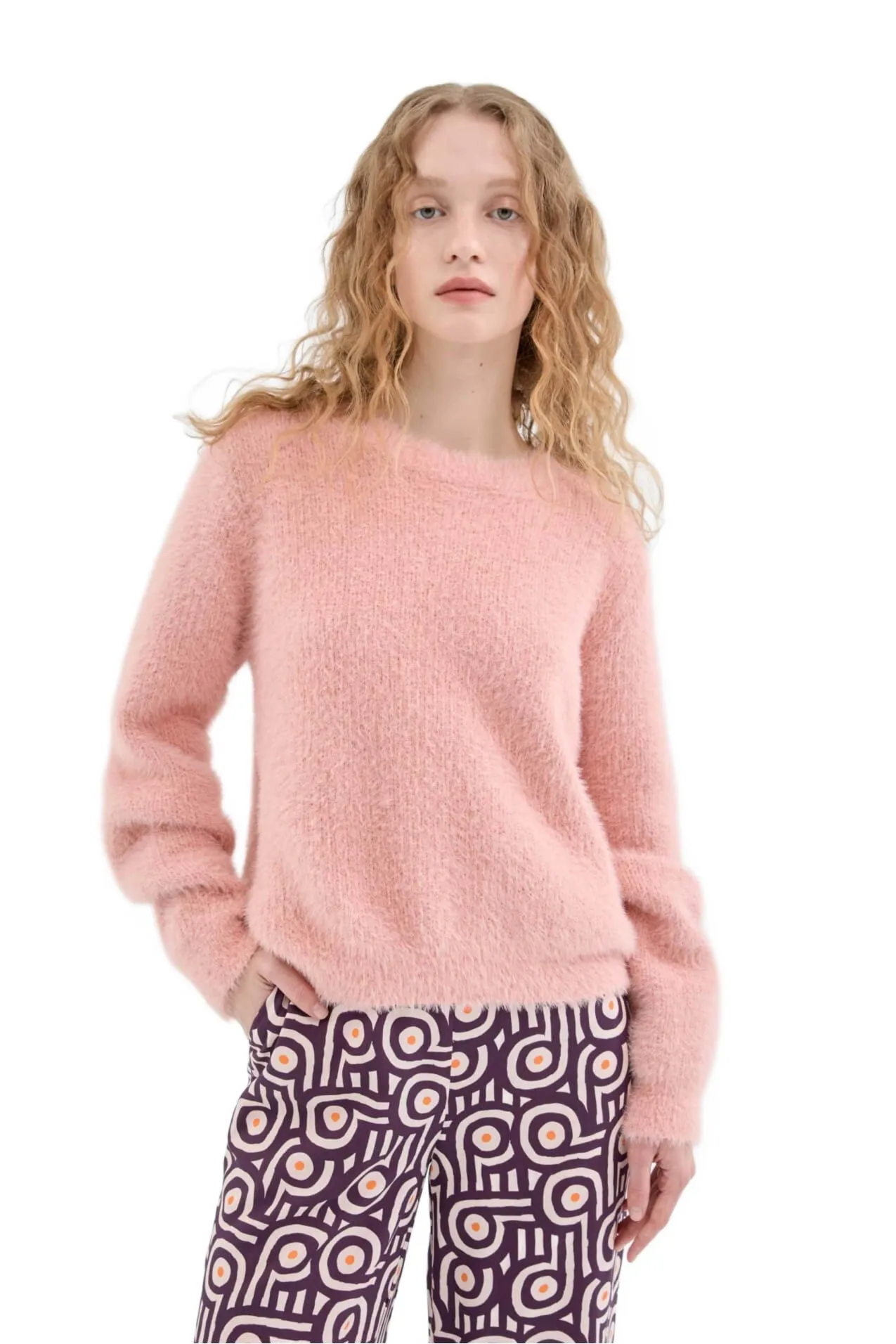 Pink Fluffy Textured Knit Sweater by Compania Fantastica