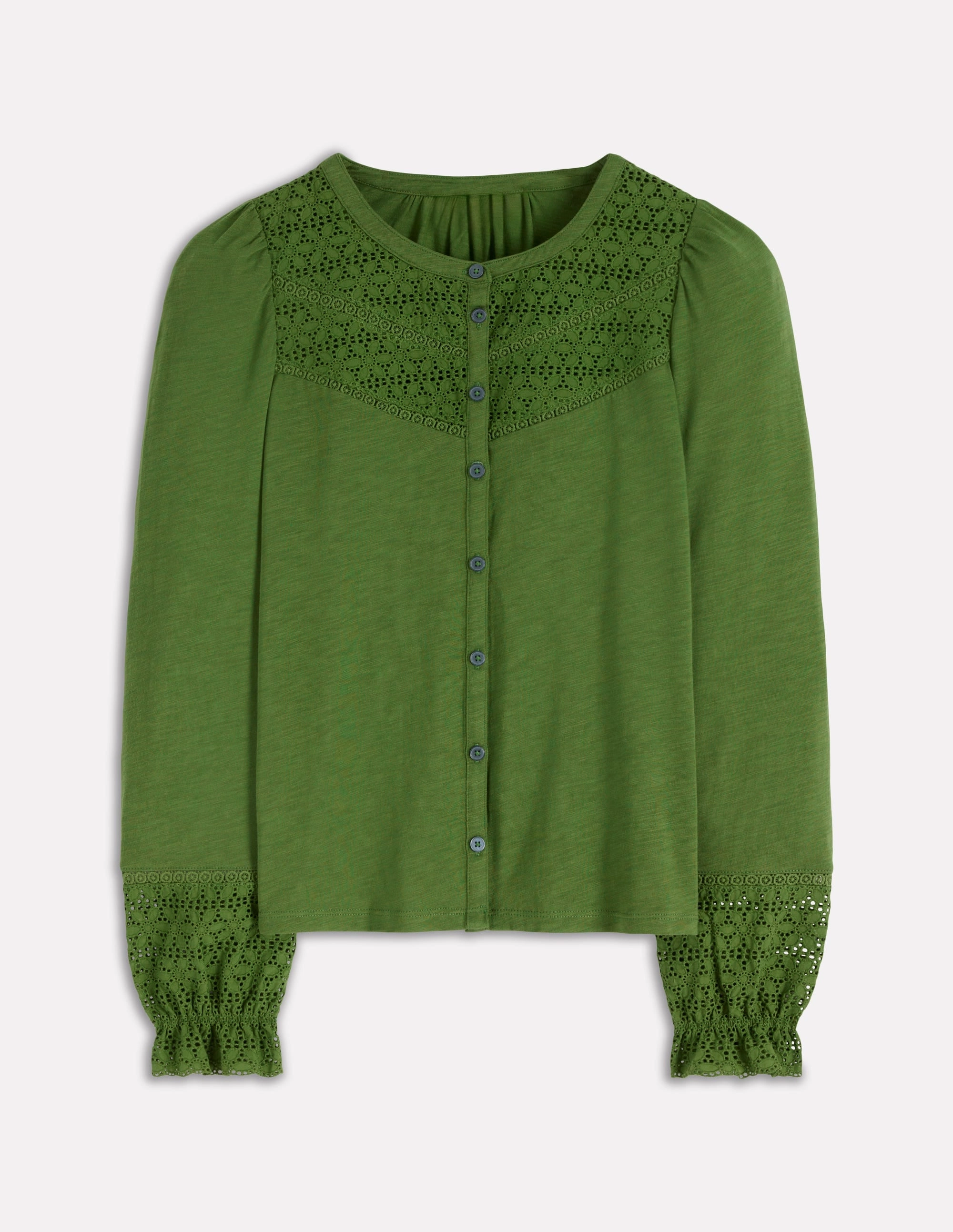 Odor Neutralizing Technology DurableReinforcement Pippa Broderie Jersey Shirt-Promenade Green