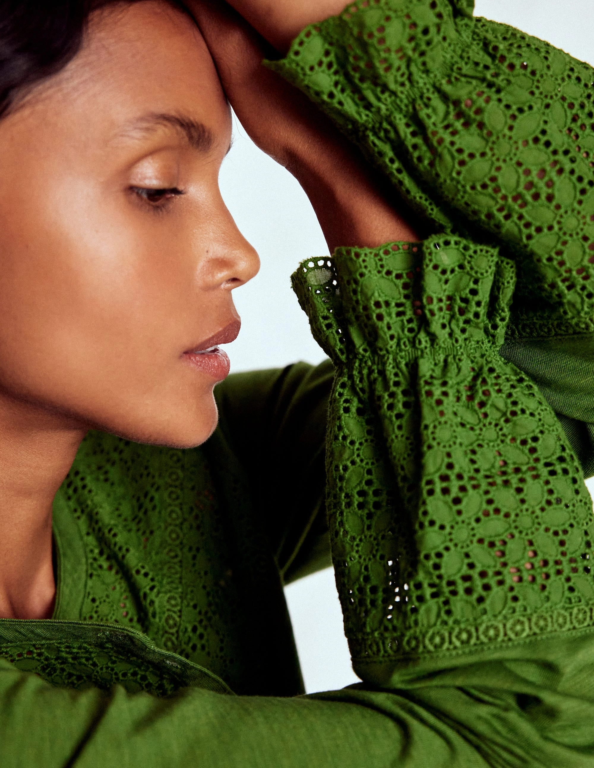 Reinforced Seams Pippa Broderie Jersey Shirt-Promenade Green