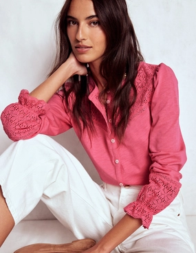 Sport Hoodie Tear Resistant Reinforcement Pippa Broderie Jersey Shirt-Rose Pink