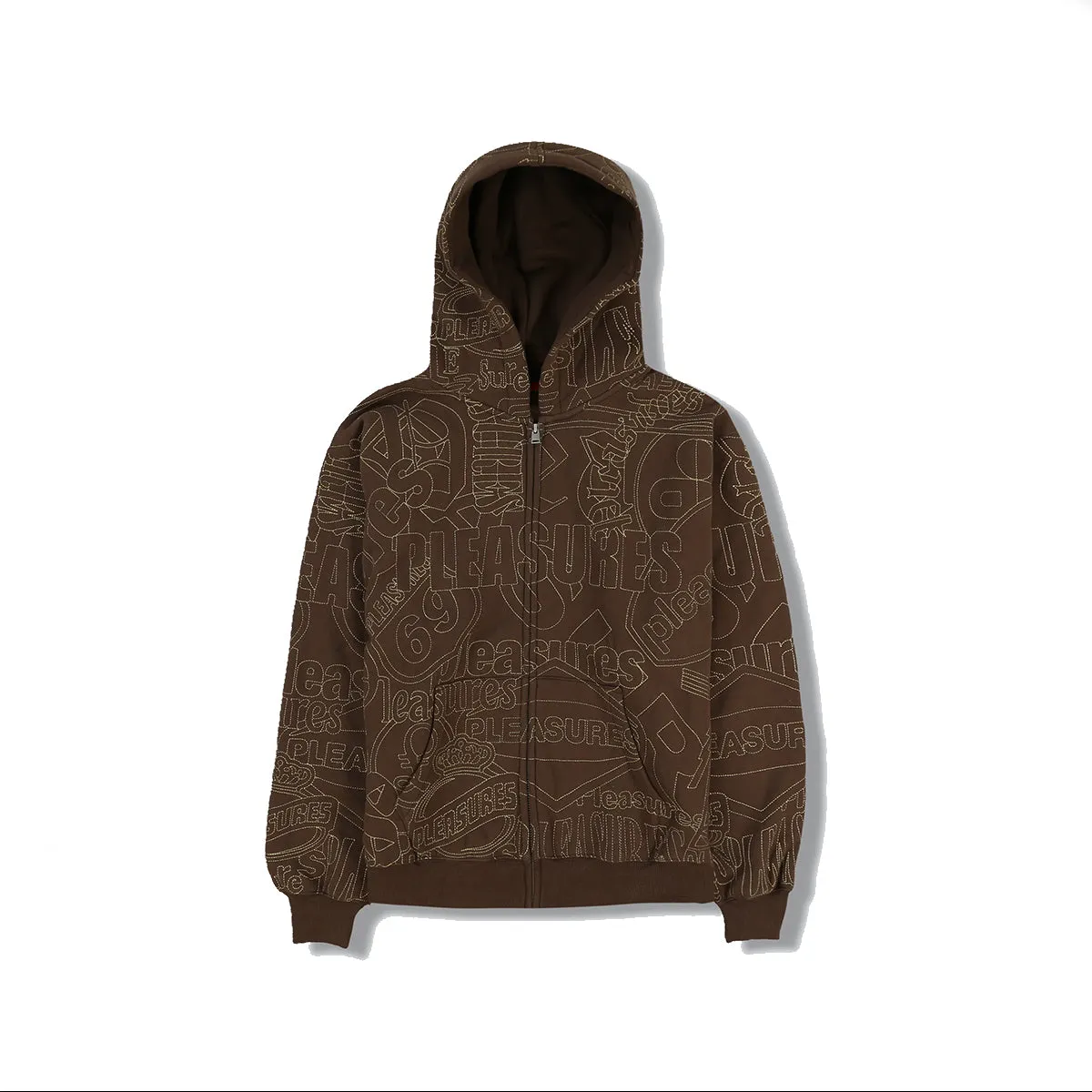 Pleasures Signal Zip Up Hoodie - Brown