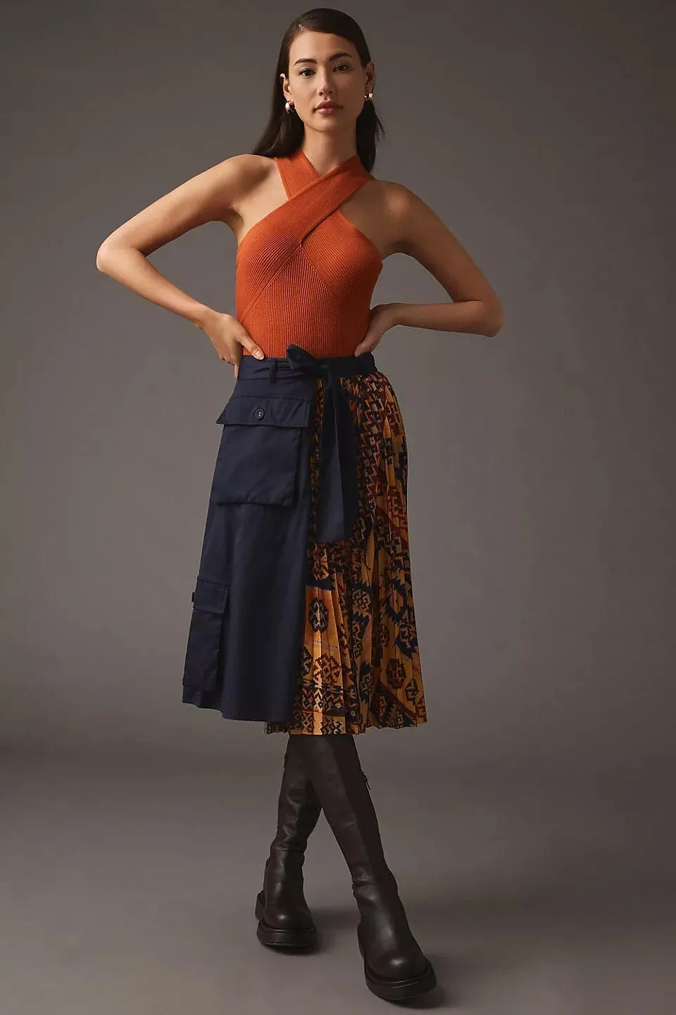 Pleated Cargo Midi Skirt Breezy Look