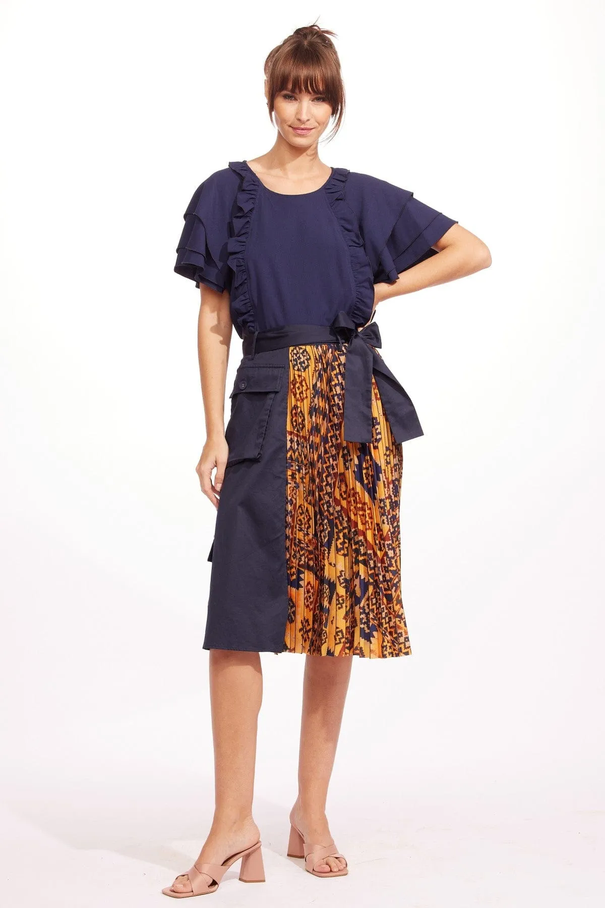 Low Maintenance Fabric Neat Style Pleated Cargo Midi Skirt
