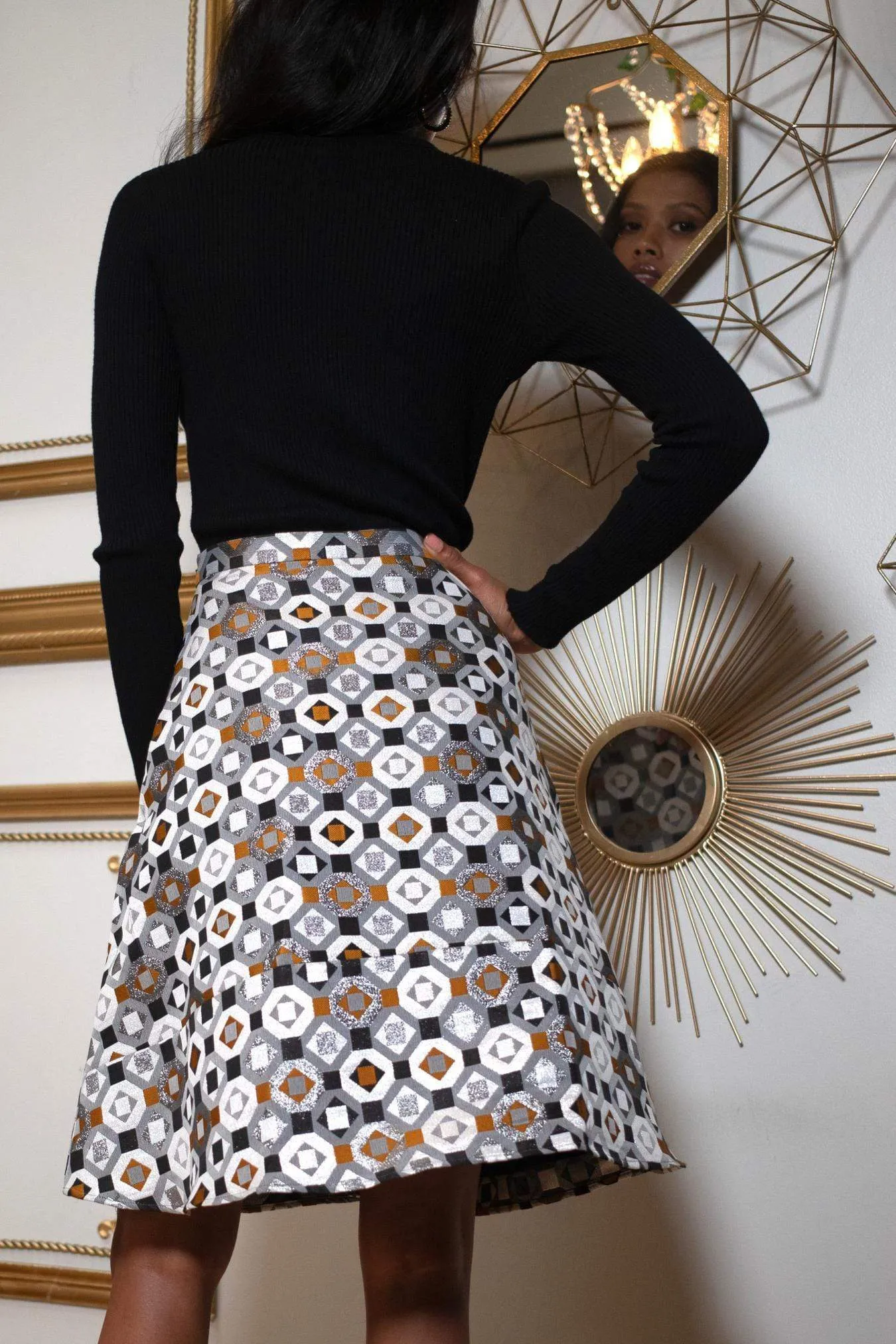 Tie Dye Style light texture Pleated Jacquard Skirt - Geometric Motif