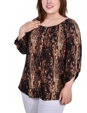 Plus Size 3/4 Push Tab Round Neck Top Summer Sweater