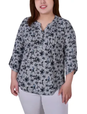 Recycled Polyester Material UltraSoftInterior Plus Size 3/4 Roll Sleeve Top