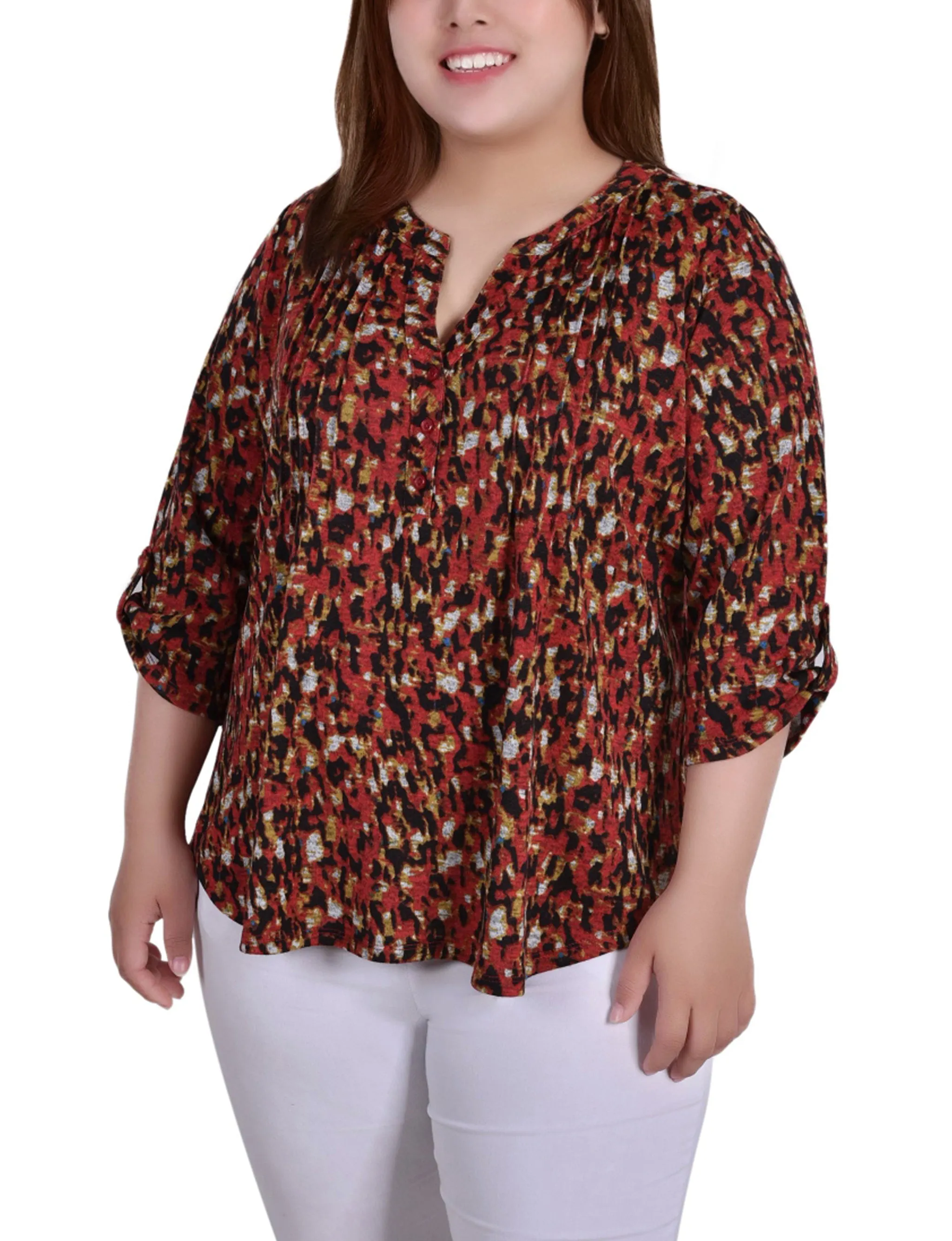 AbrasionResistantFabric Plus Size 3/4 Roll Sleeve Top