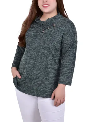 Plus Size 3/4 Sleeve Crossover Cowl Neck Top LowImpact Manufacturing