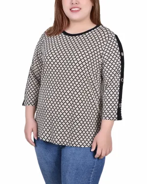 Plus Size 3/4 Sleeve Top With Combo Bands and Grommets FlatlockSeamTechnique
