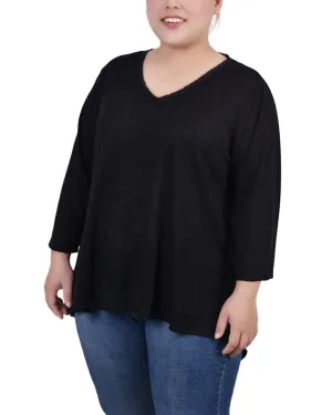 LowMaintenanceFabric Plus Size 3/4 Sleeve V Neck Top