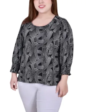 Flatlock Seam Technique DoubleLayeredShoulders Plus Size 3/4 Smocked Detail Top