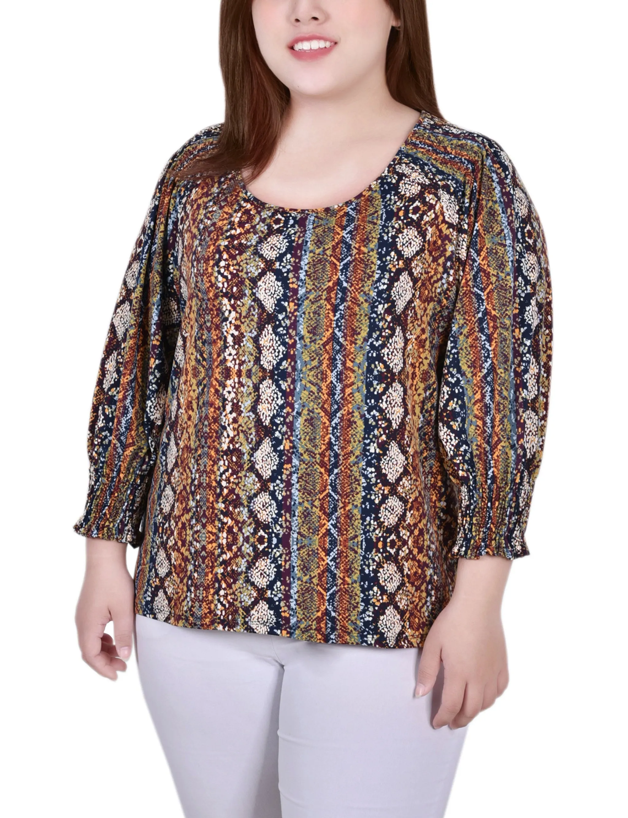 Plus Size 3/4 Smocked Detail Top EcoCertified Material