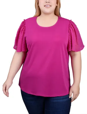 Plus Size Clip Dot Flutter Sleeve Top DurableWeave