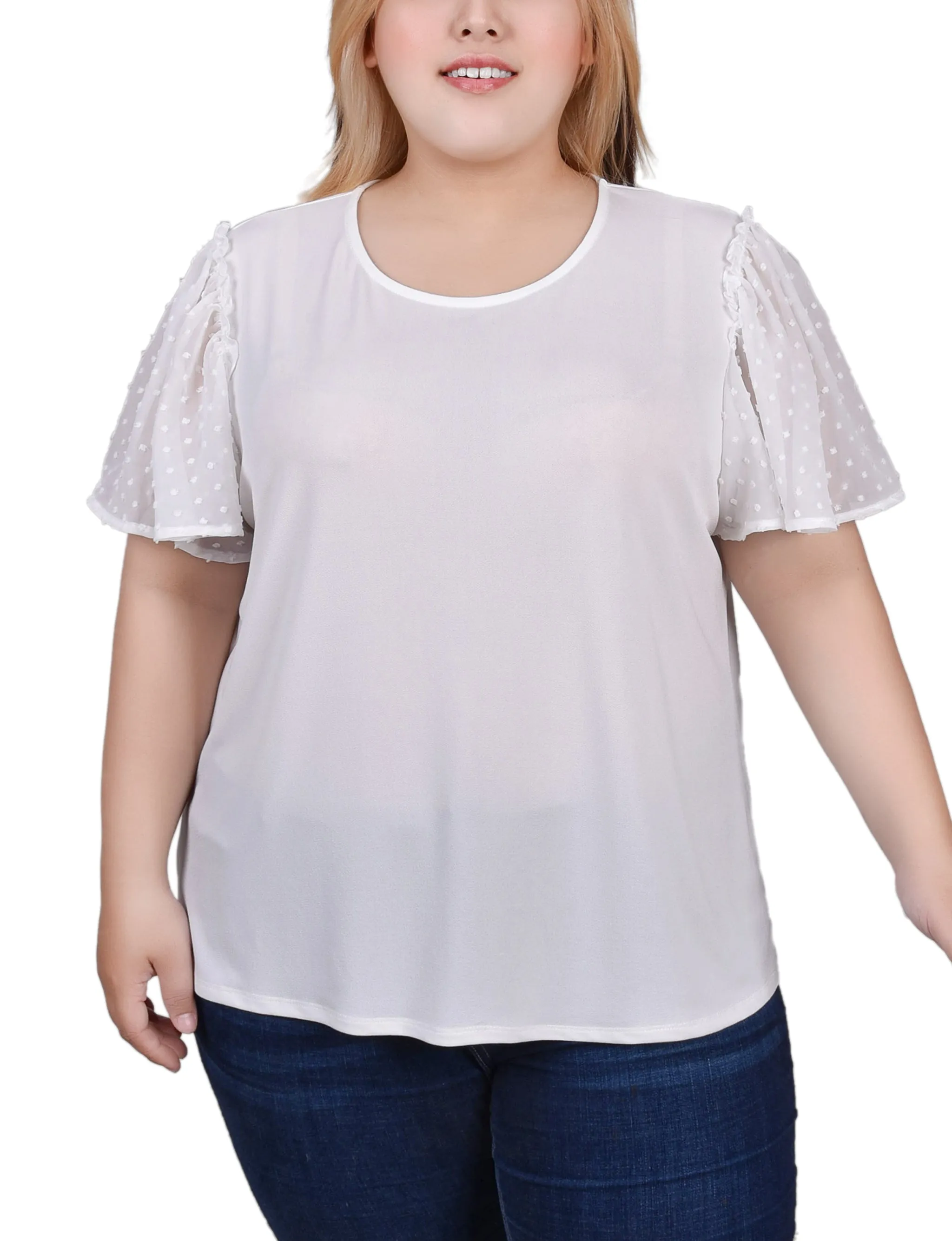 Plus Size Clip Dot Flutter Sleeve Top Activewear Top
