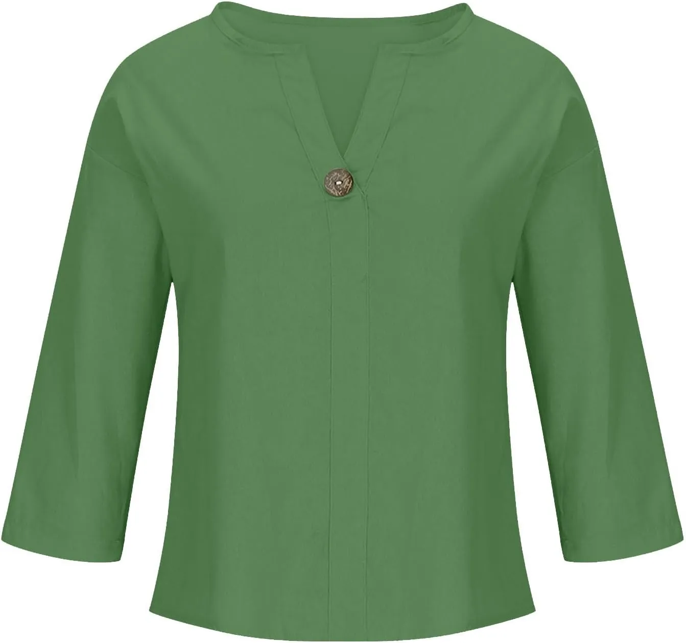 Plus Size Linen Shirts for Women 2025 Trendy Summer Tops Button 3/4 Sleeve V Neck Beach Blouses Boho Loose Tunics